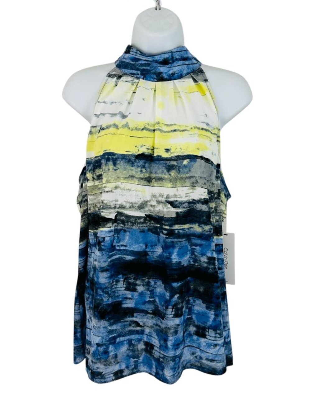 Calvin Klein Women's Size XL Halter Neck Sleeveless Blue Yellow Blouse NEW